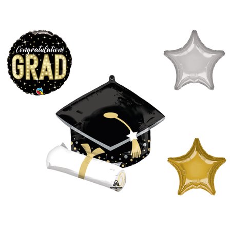 LOONBALLOON Graduation Grad Theme Balloon Set, 25in. Black Grad Cap & White Diploma Balloon 97248 -87251